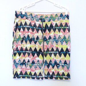 NEW Material Girl colorful zigzag pattern zippered body con mini skirt size XXL